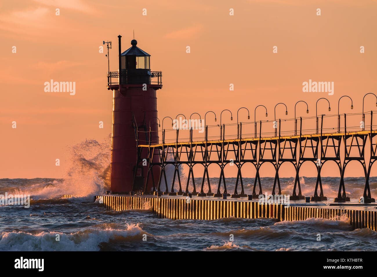 South Haven Lighthouse in red Stock Photo