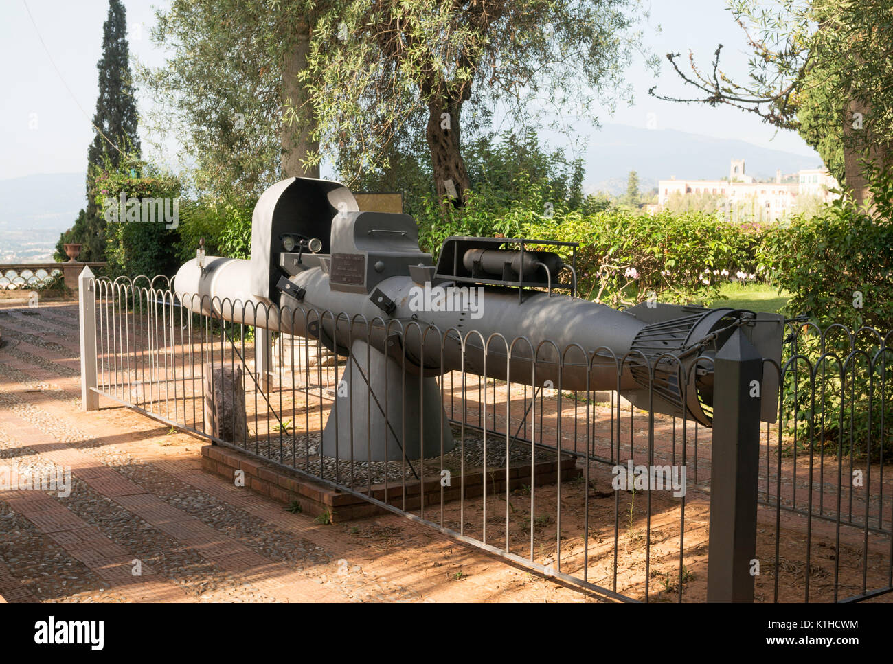 Mini submarine war memorial within the public gardens in Taormina, Sicily, Europe Stock Photo