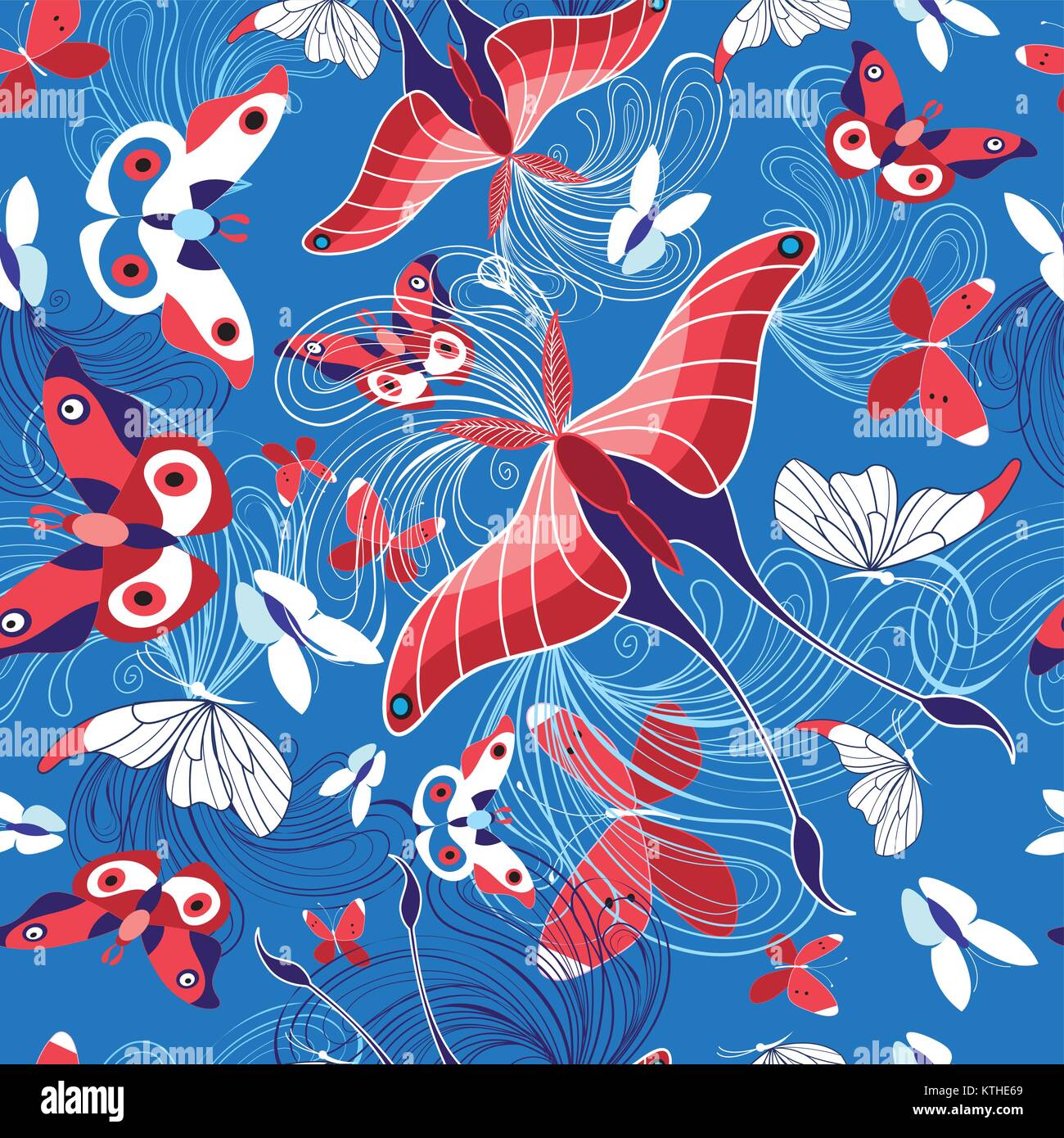 Seamless pattern of beautiful butterflies on a blue background Stock ...