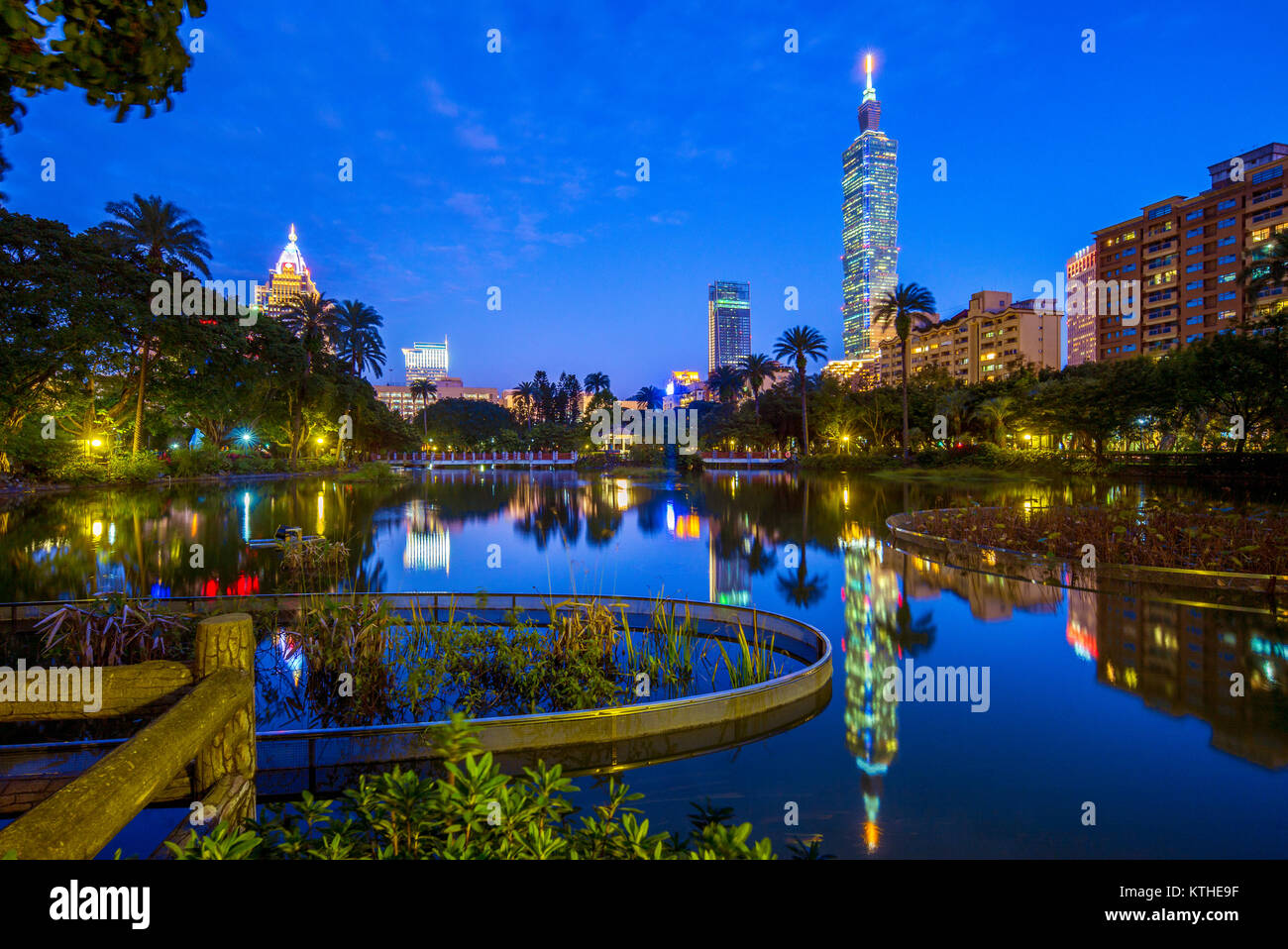 night scene of Taipei with Taipei 101 Stock Photo