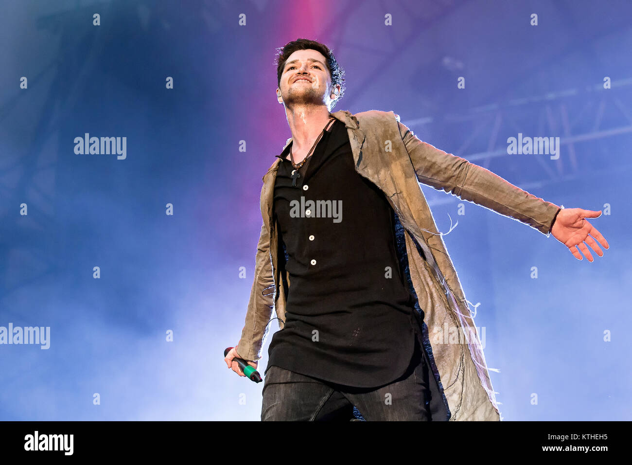 The Irish pop rock band The Script performs a live concert at the Norwegian  music festival Hovefestivalen 2013. Here singer and musician Danny  O'Donoghue is seen live on stage. Norway, 03/07 2013