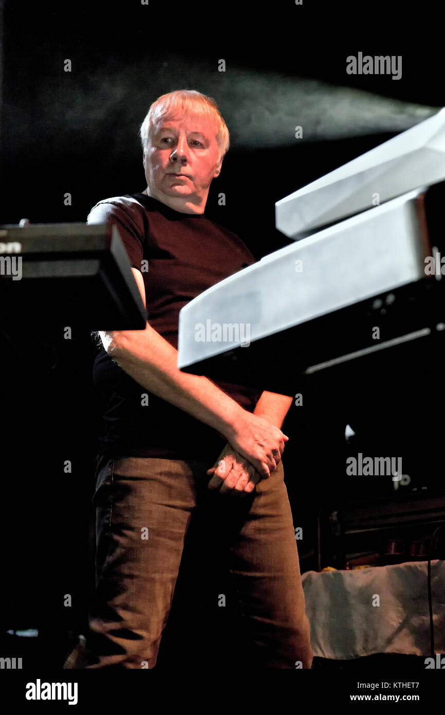 The British new wave band Ultravox performs a live concert at Rockefeller in Oslo. Here musician Billy Currie on keys is seen live on stage. Denmark, 21/10 2012. Stock Photo