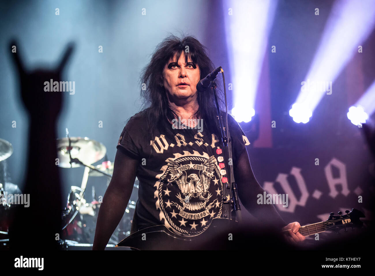 The American glam metal band W.A.S.P. performs a live concert at Union Scene in Oslo. Here the band’s last remaining original band member, vocalist singer and songwriter, Blackie Lawless is seen live on stage. Norway, 14/10 2015. Stock Photo