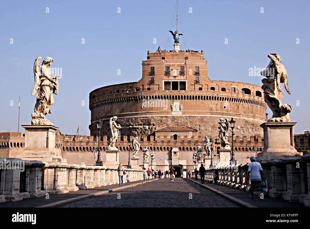 Castel Sant'Angelo (Castle of the Holy Angel) viewed from the Ponte Sant'Angelo (Bridge of Hadrian), rome Stock Photo