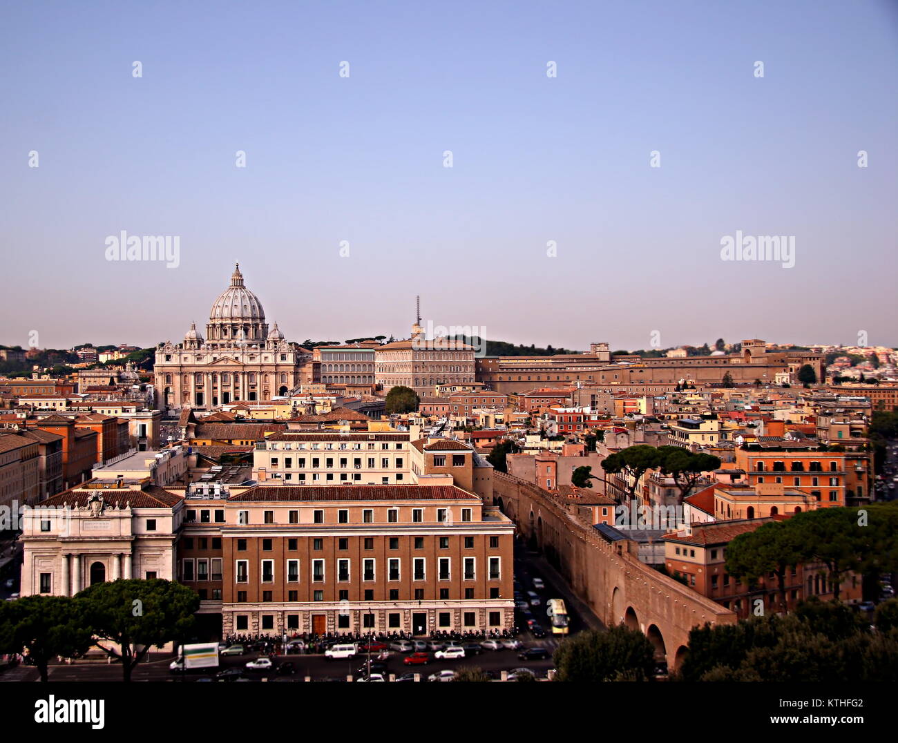 Panoramic of the Vatican city, rome, with the Papal Basilica of St. Peter in the Vatican (St. Peter's Basilica), on the background. Stock Photo