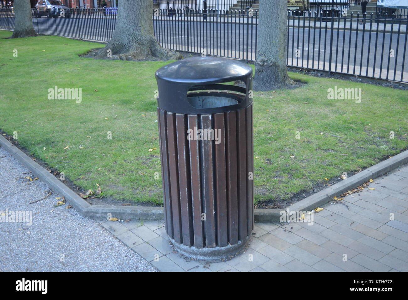 bin in a park in leeds Stock Photo Alamy
