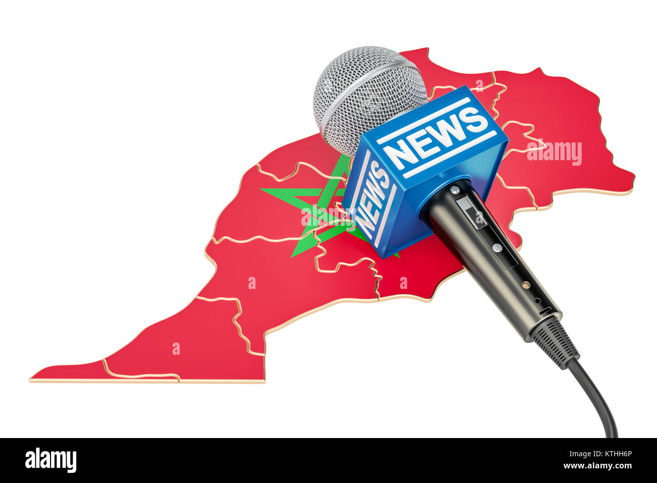Moroccan News concept, microphone news on the map of Morocco. 3D