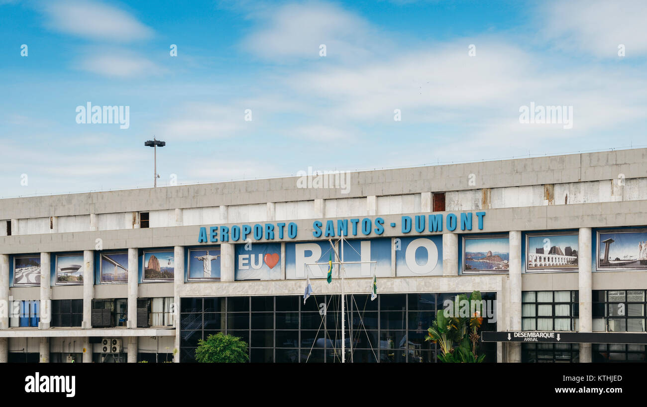 Santos Dumont Airport, Rio de Janeiro, Brazil - Dec 22, 2017: Outside the arrivals terminal at Brazil's Santos Dumont Airport, named after a Brazilian Stock Photo