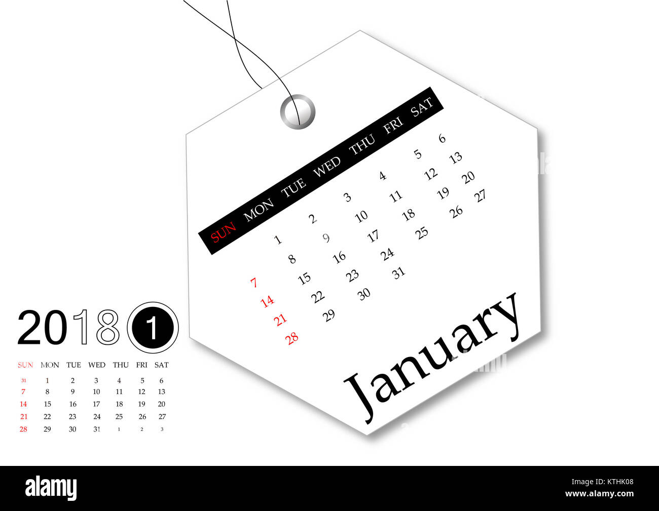 January 2018 - Calendar series for tag design Stock Photo