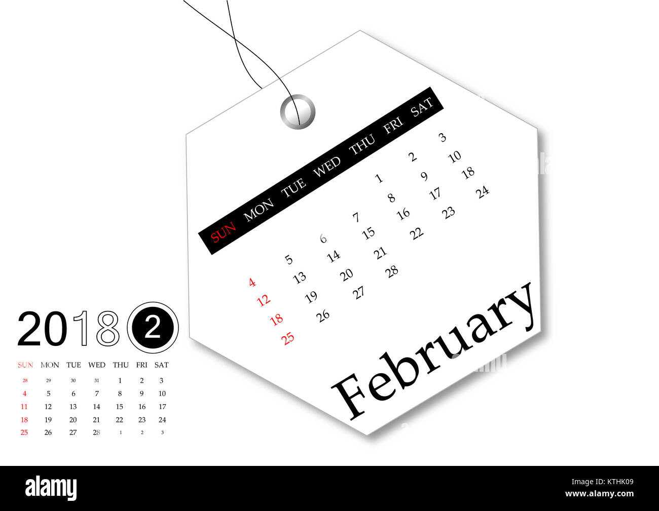February 2018 - Calendar series for tag design Stock Photo