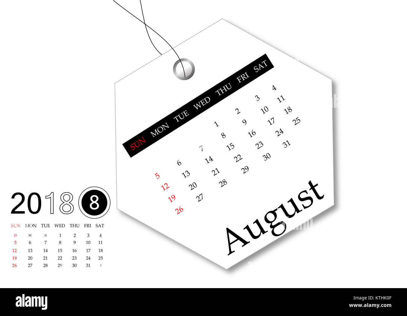 August 2018 - Calendar series for tag design Stock Photo