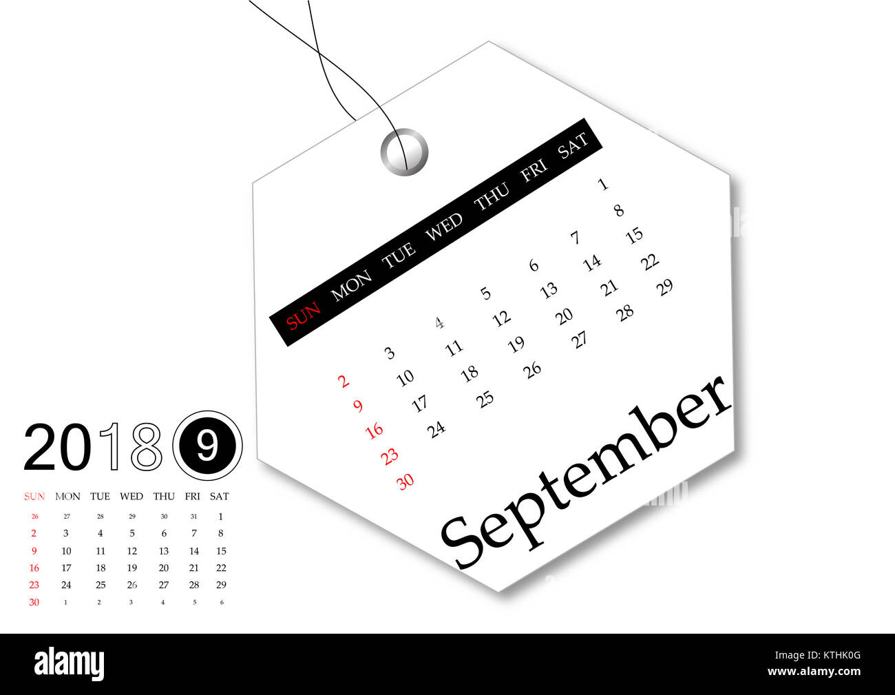 September 2018 - Calendar series for tag design Stock Photo