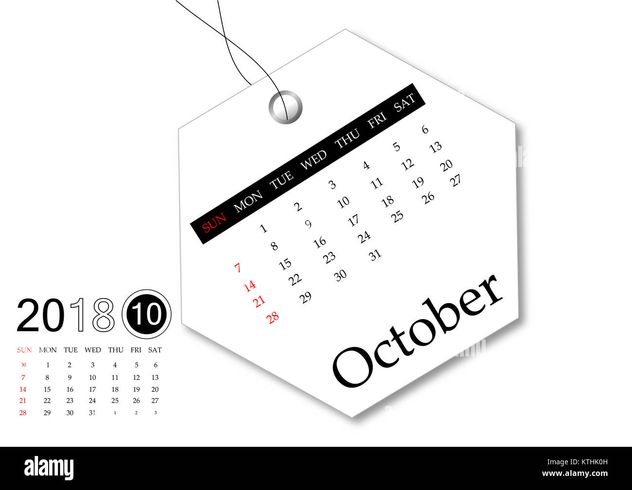 October 2018 - Calendar series for tag design Stock Photo