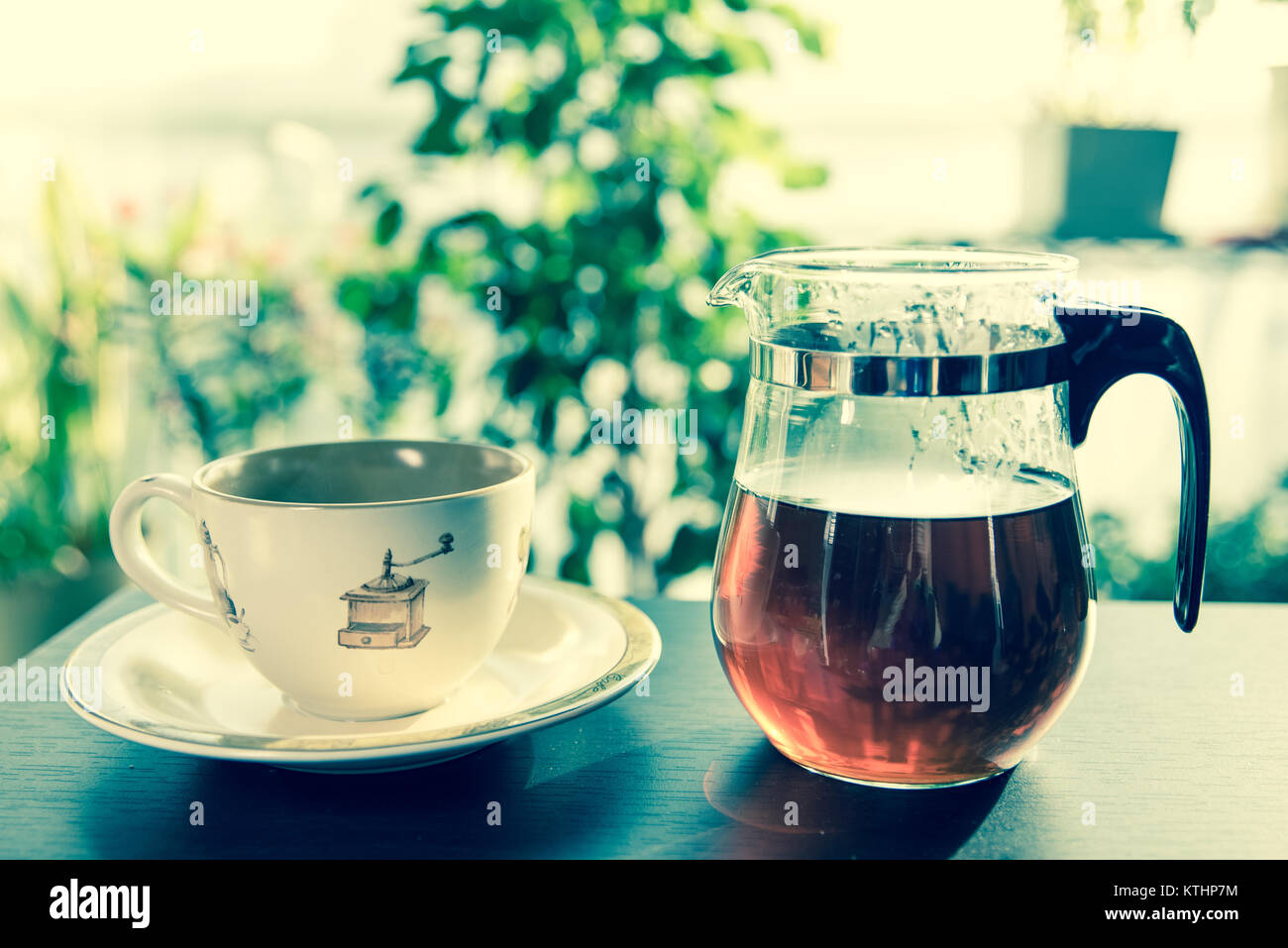 Cup of tea with teapot Stock Photo