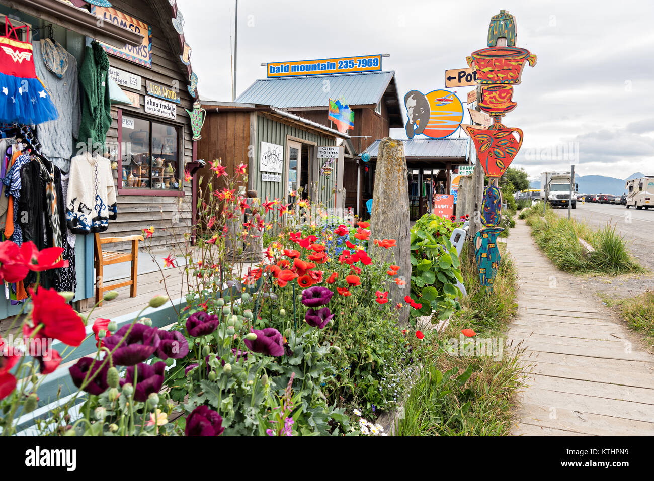 Quirky shops on Homer Spit on Kamishak Bay in Homer, Alaska Stock Photo Alamy