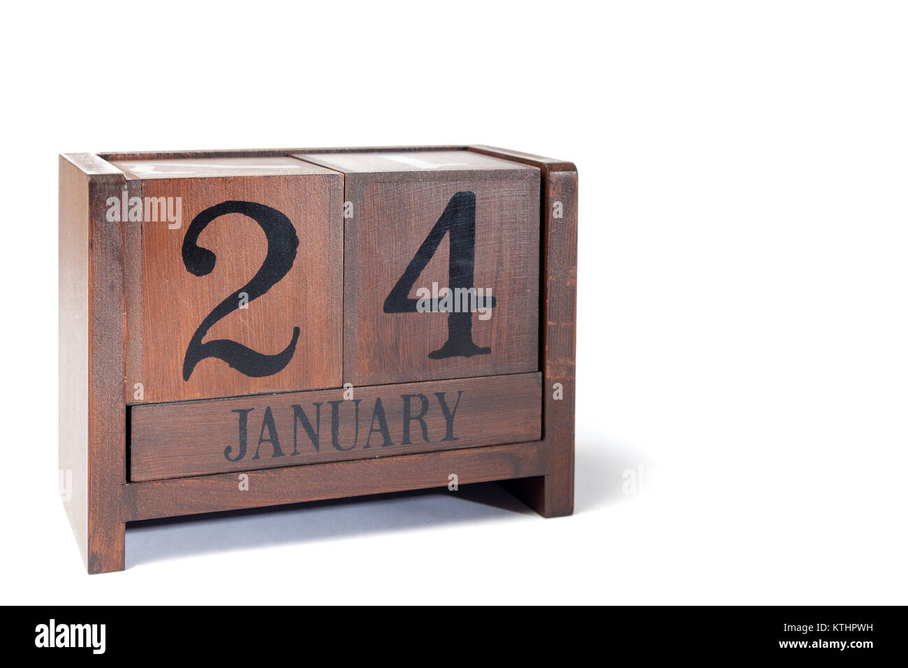 Wooden Perpetual Calendar set to January 24th Stock Photo