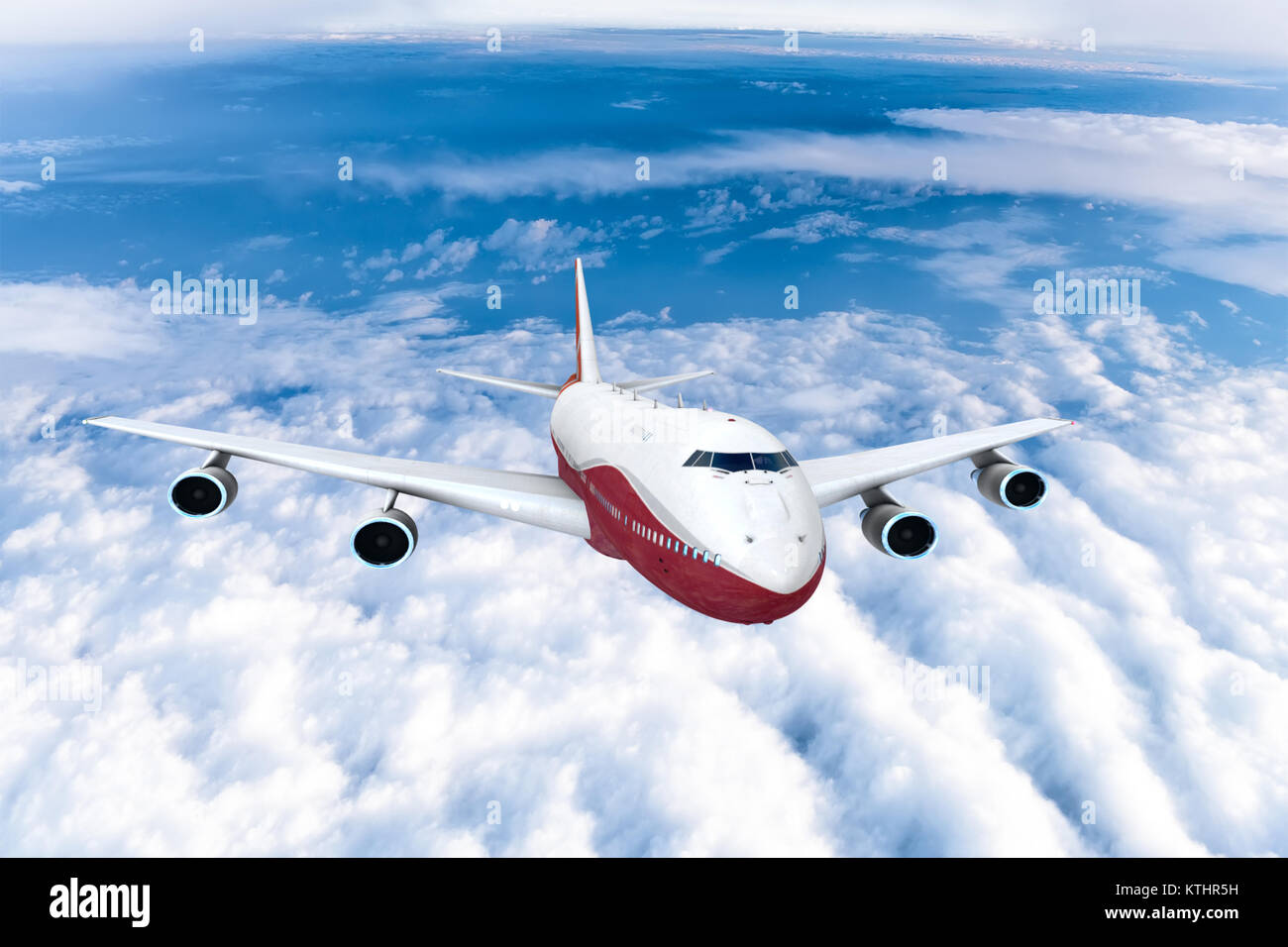 Airplane flying in the sky against cloudy sky background Stock Photo ...