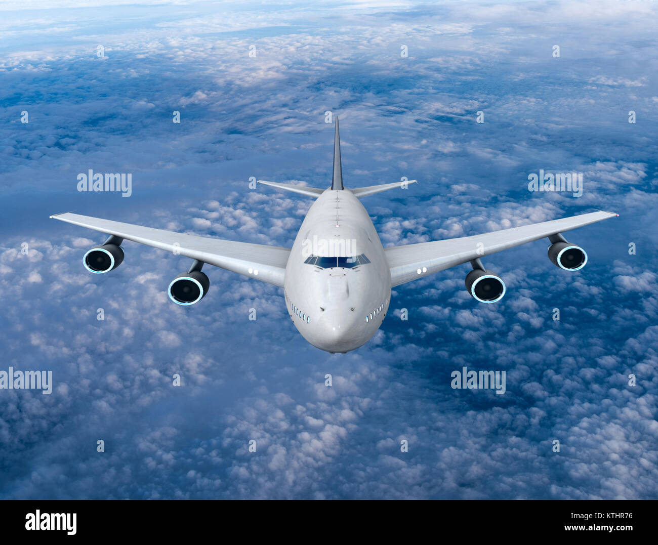 Airplane flying in the sky against cloudy sky background Stock Photo ...