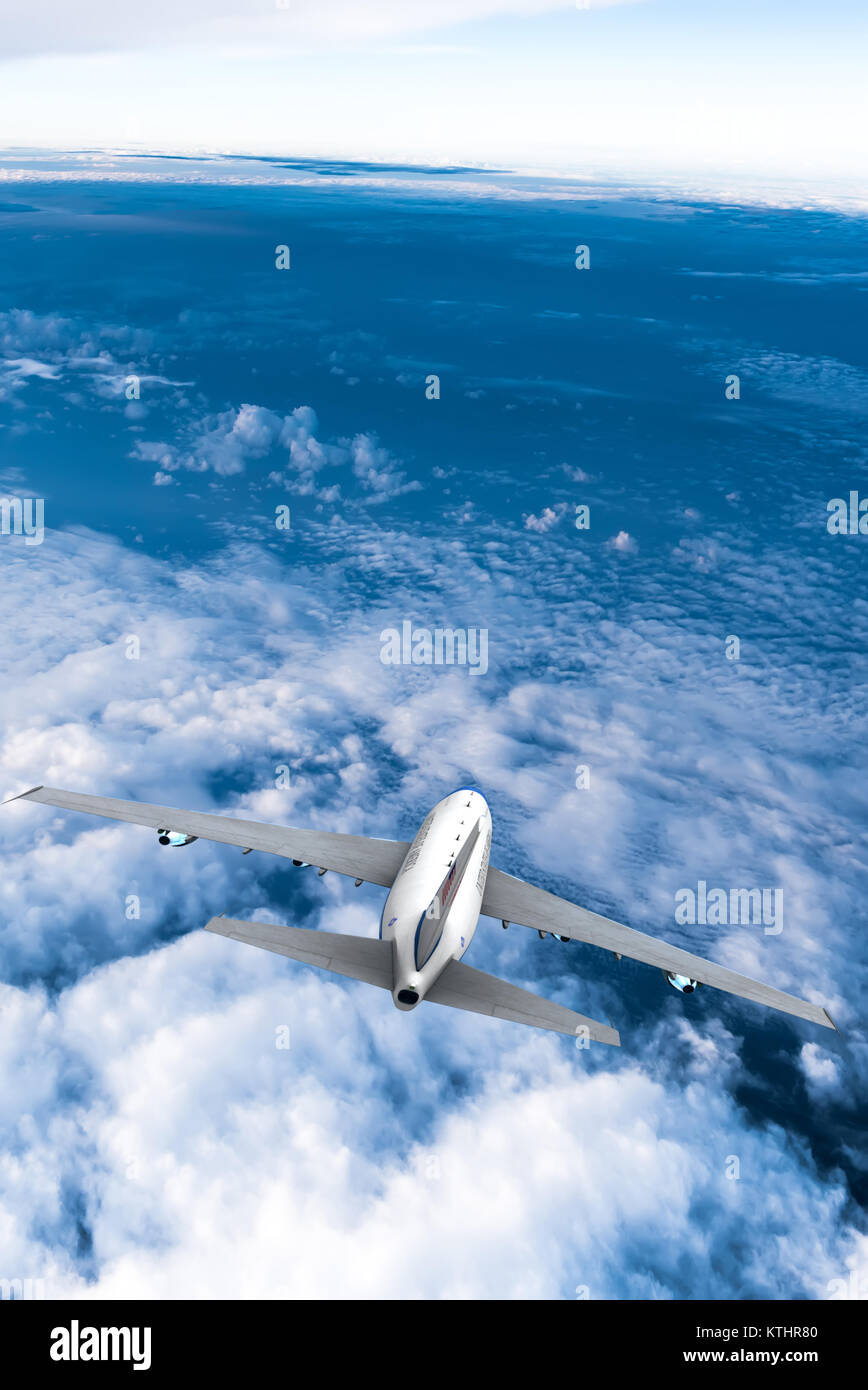 Airplane flying in the sky against cloudy sky background Stock Photo ...