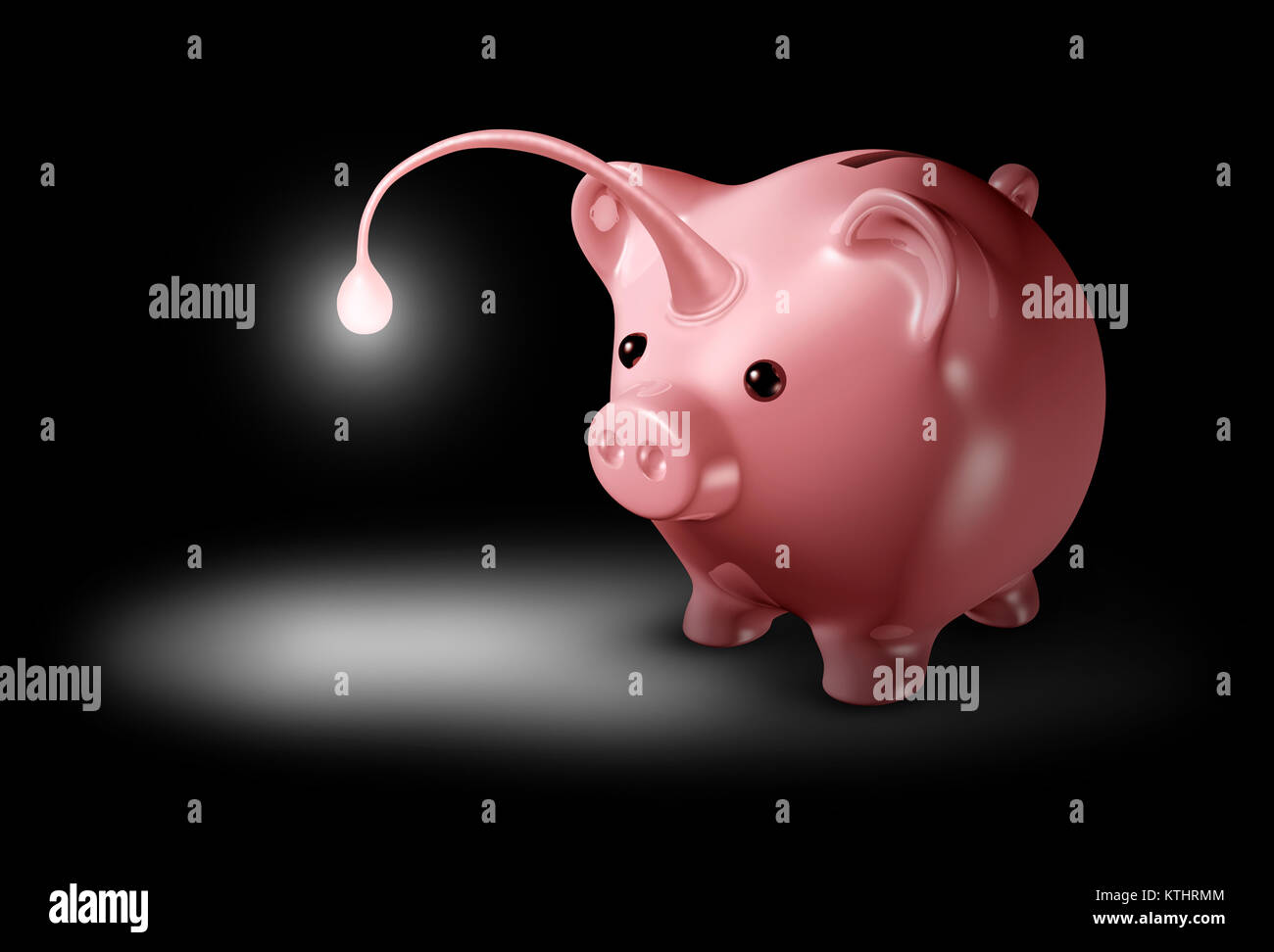 Attract investment concept and luring money to invest as a cunning piggy bank shaped as an angler fish with a light lure to promote profit. Stock Photo