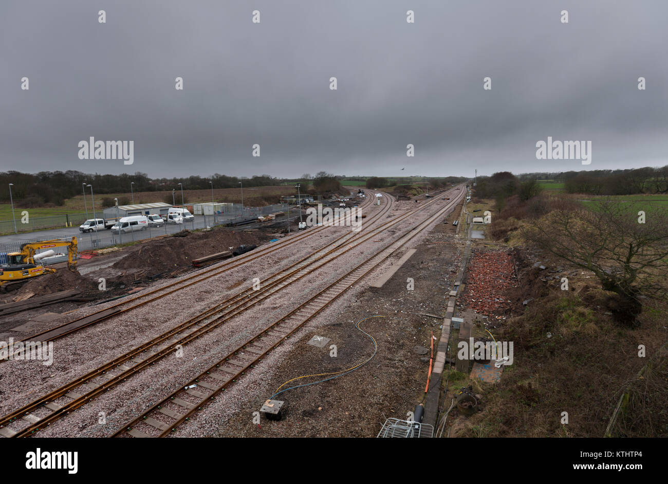 24/12/2017 Kirkham North Junction (Preston - Blackpool line) new track layout installed as part of the electrification works during a 4 month blockade Stock Photo