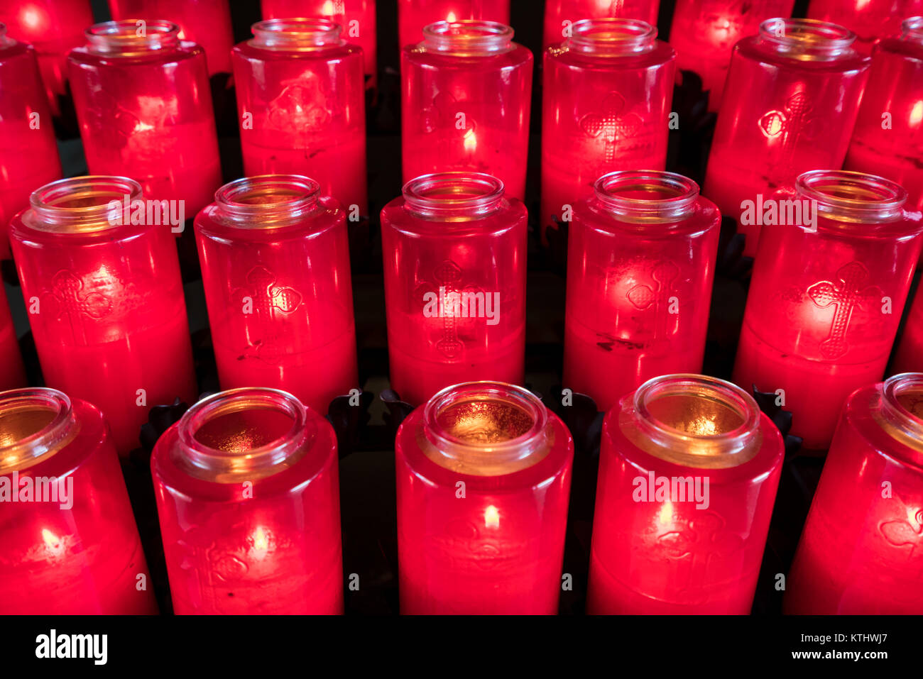 Rows of Votive candles in catholic church Stock Photo Alamy
