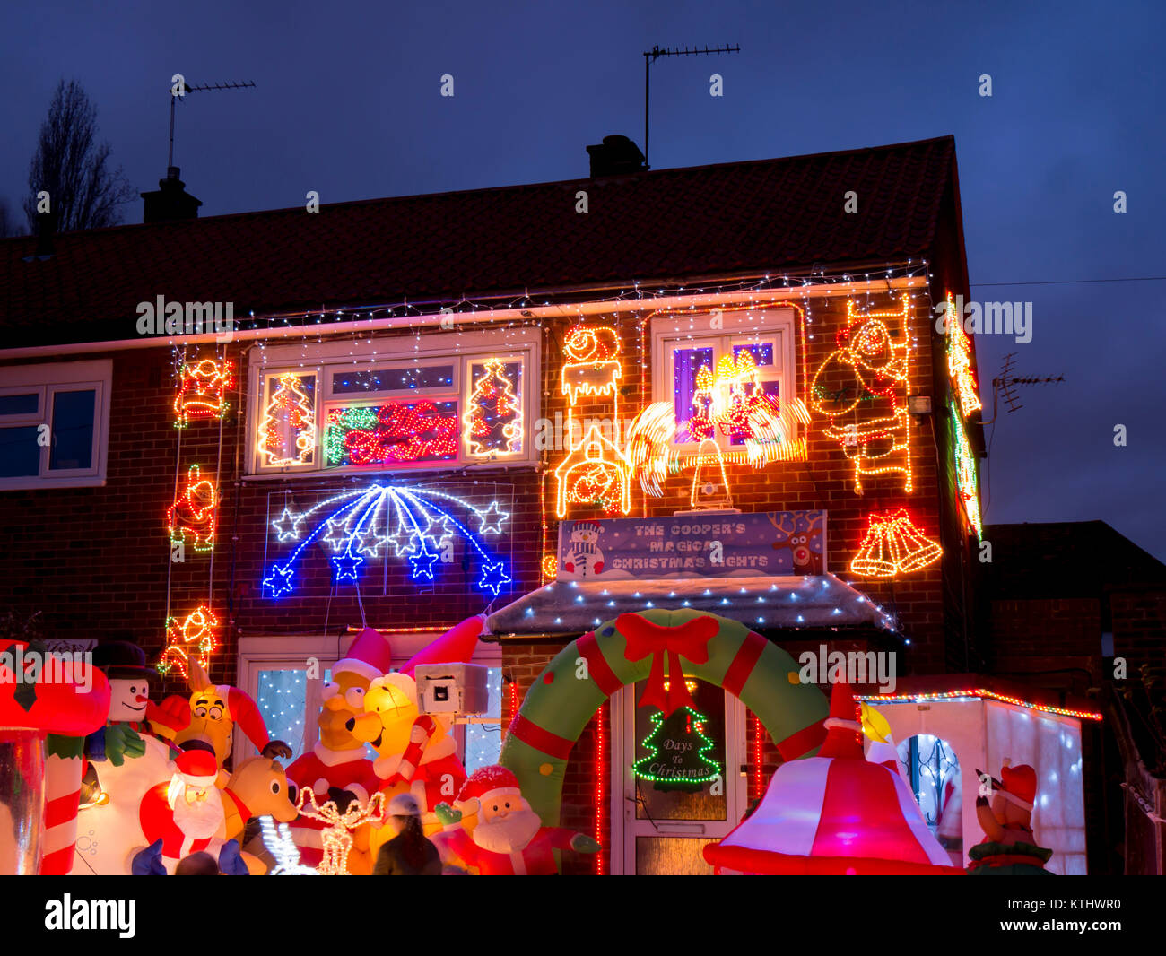 UK, house with excessive Christmas decorations Stock Photo  Alamy