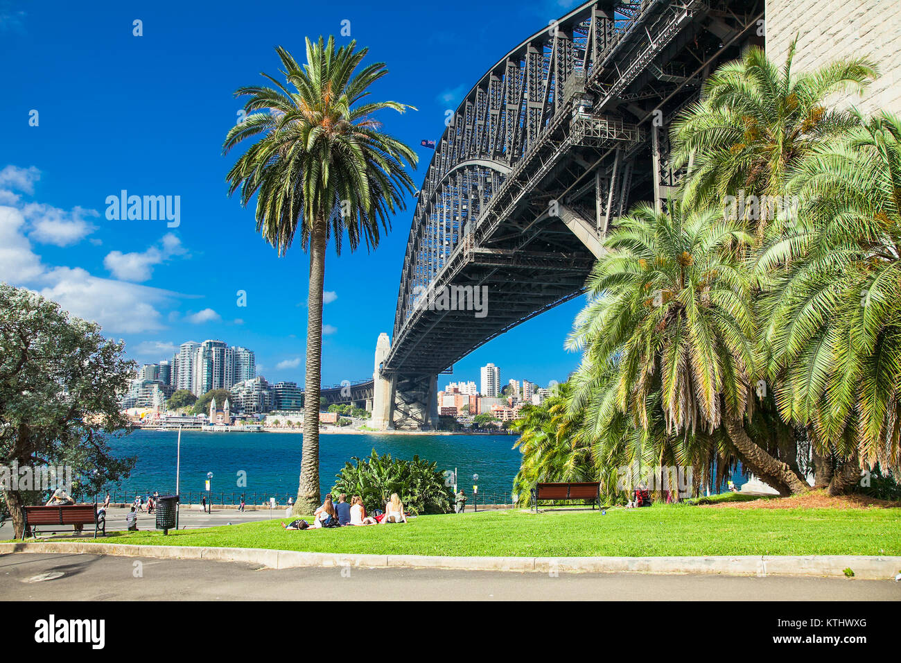 SYDNEY,AUSTRALIA-DEC 31, 2014: People near Harbour bridge on Dec 31, 2104 in Sydney,Australia.News years eve celebrations at Harbour Bridge,attended b Stock Photo