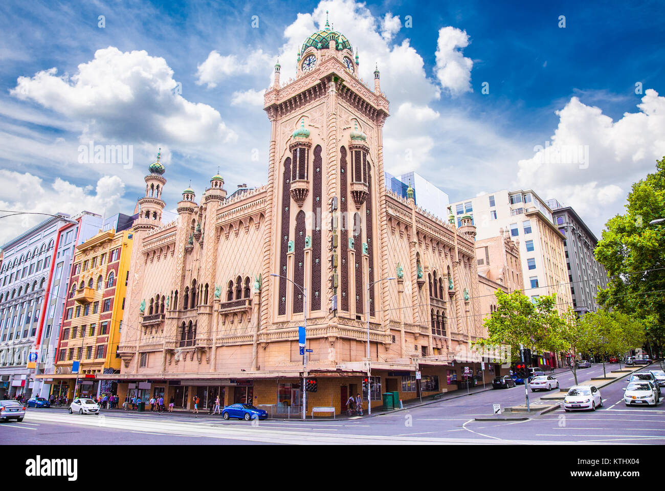 MELBOURNE, AUSTRALIA-JAN 15, 2015:Forum Theatre is a famous landmark of Melbourne on Jan 15, 2015, with Moorish Revival style exterior. It can be foun Stock Photo
