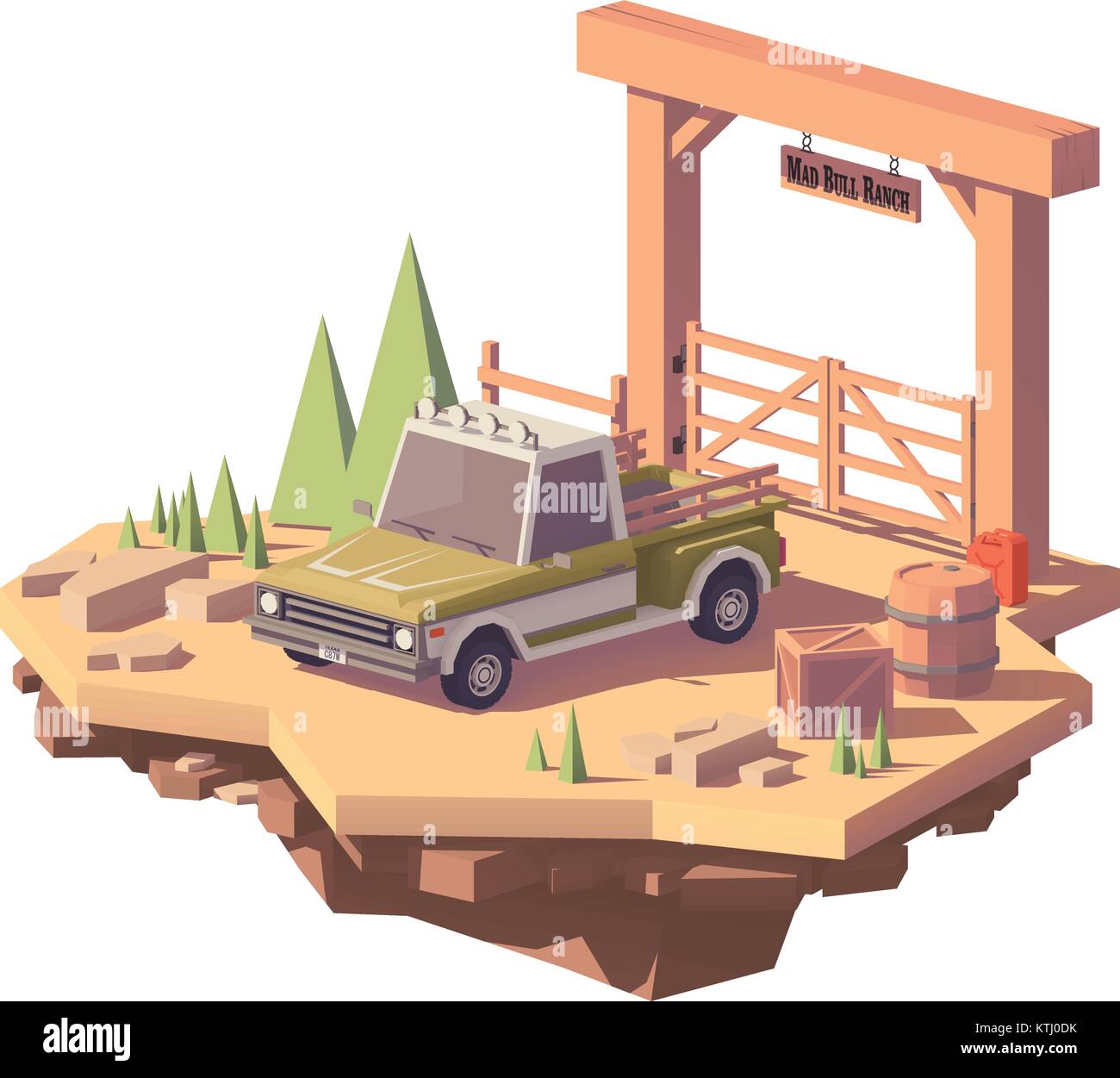 Vector low poly pickup truck Stock Vector