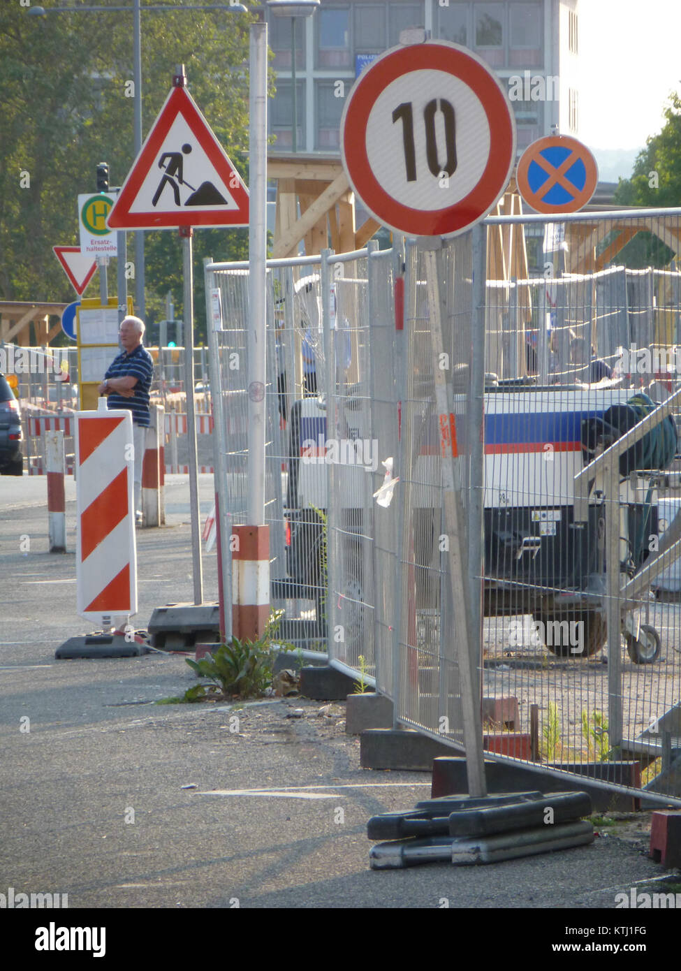 An image of a construction site (Baustelle) in Pforzheim, Germany, depicting the ongoing work on a building or infrastructure project. The image captures the dynamic environment of a construction site, including equipment and workers. Stock Photo