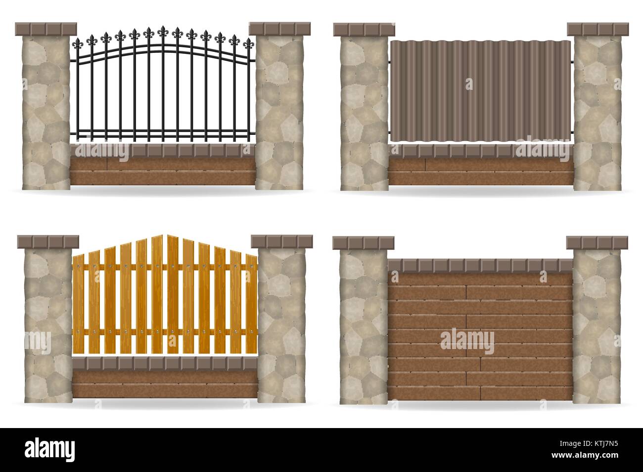 stone fence vector illustration isolated on white background Stock