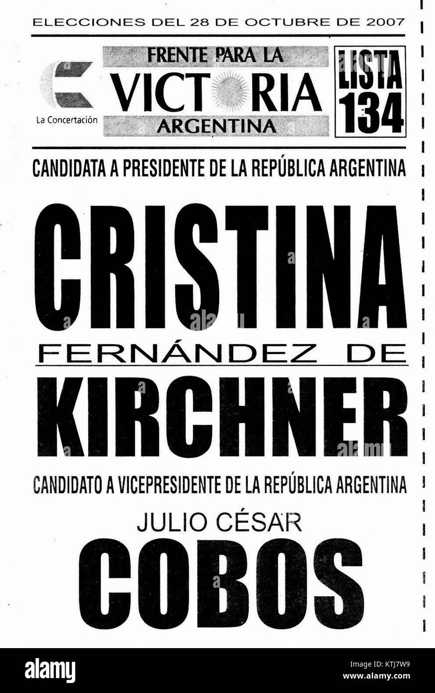 Boleta electoral Elecciones de 2007 en Argentina Cristina Fernandez Julio Cobos Stock Photo