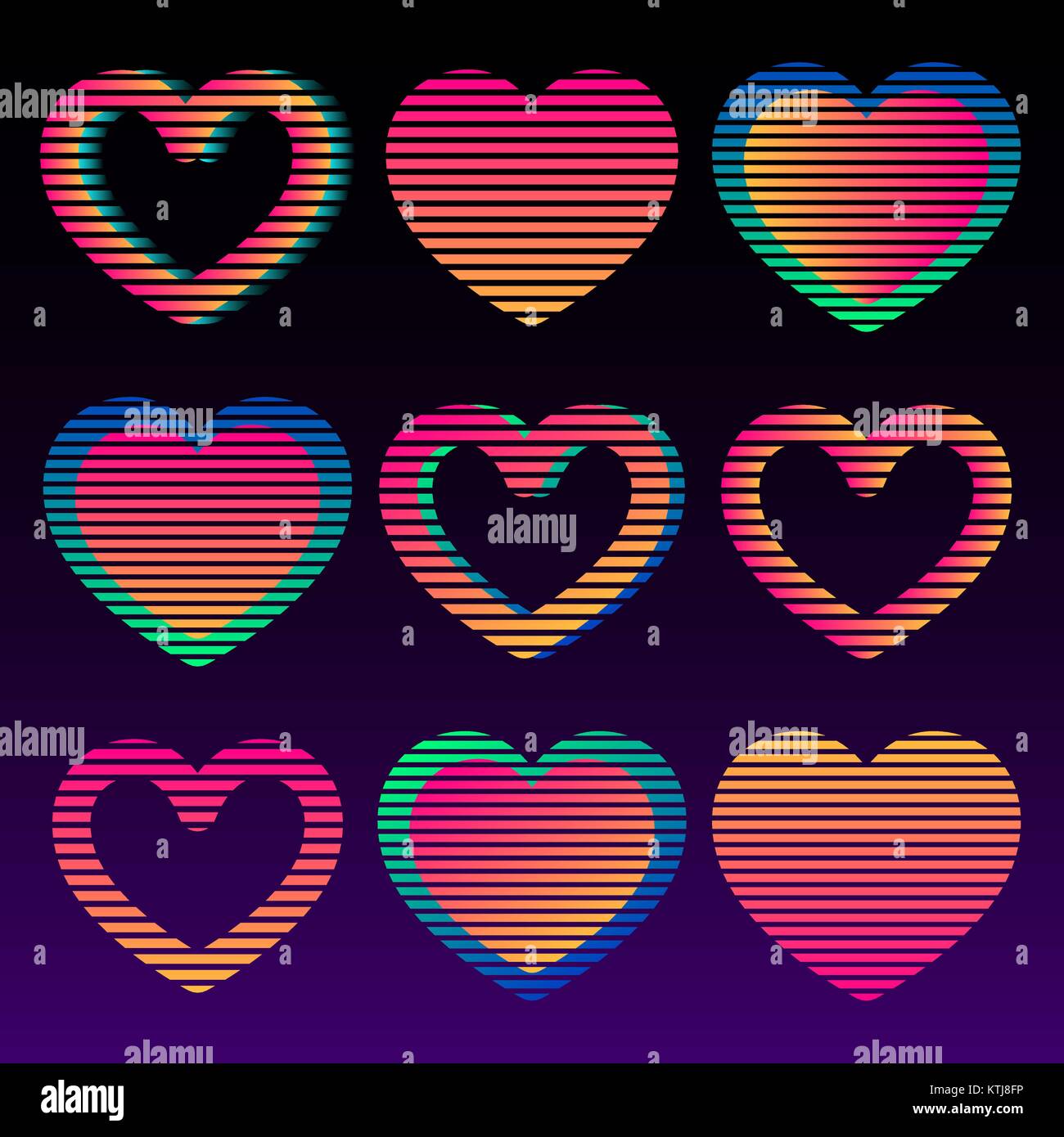 Set of bold neon glowing stripe hearts. 80s style Stock Vector Image & Art  - Alamy