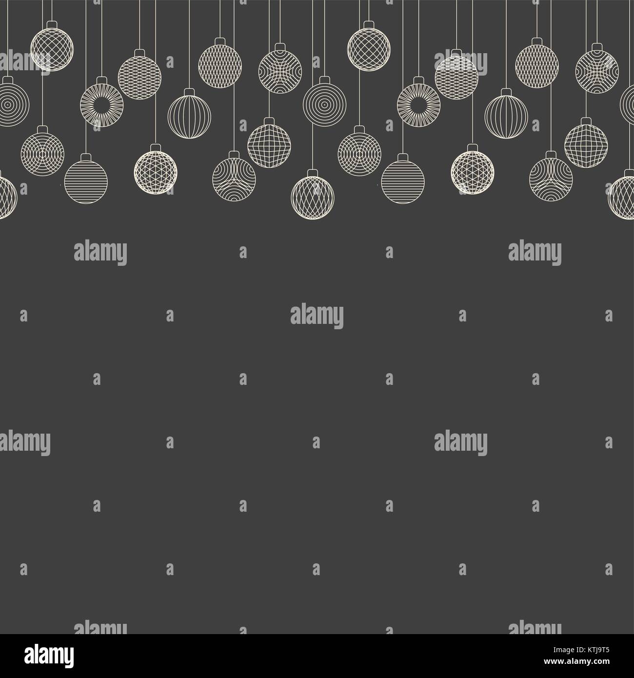 Seamless border made of Christmas ball toy decorations hanging on grey ...