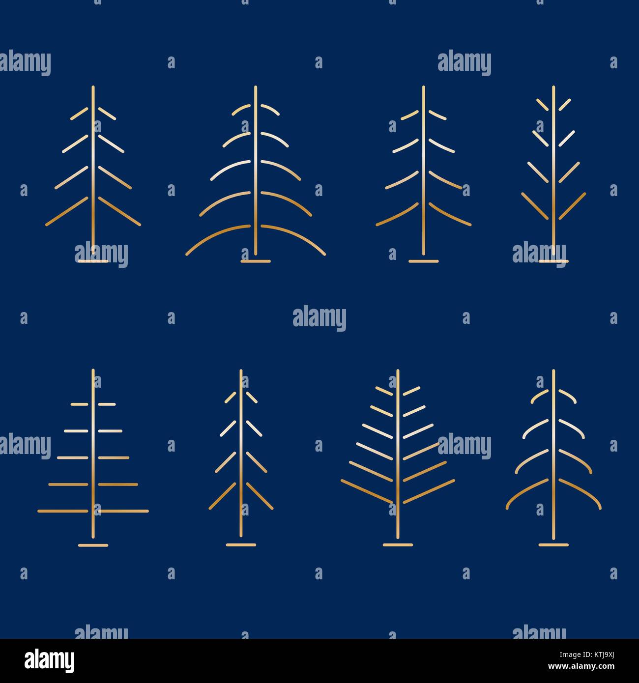 Set of abstract minimalistic golden Christmas trees Stock Vector Image ...