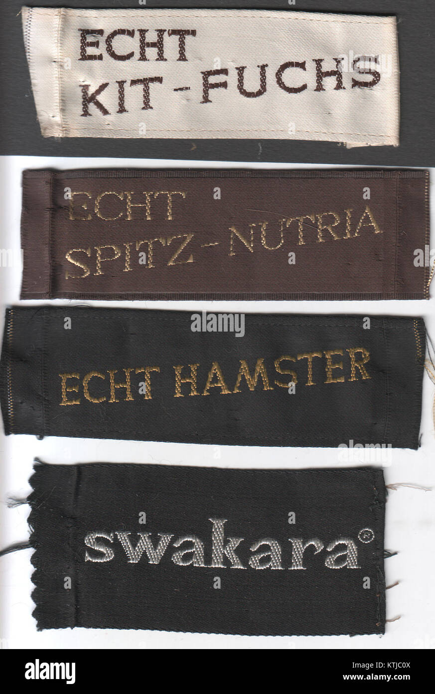 German clothes labels for different kind of furs Stock Photo Alamy