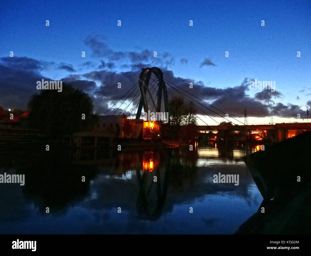 This image shows a nighttime view of the Bdg pylon, captured in October ...