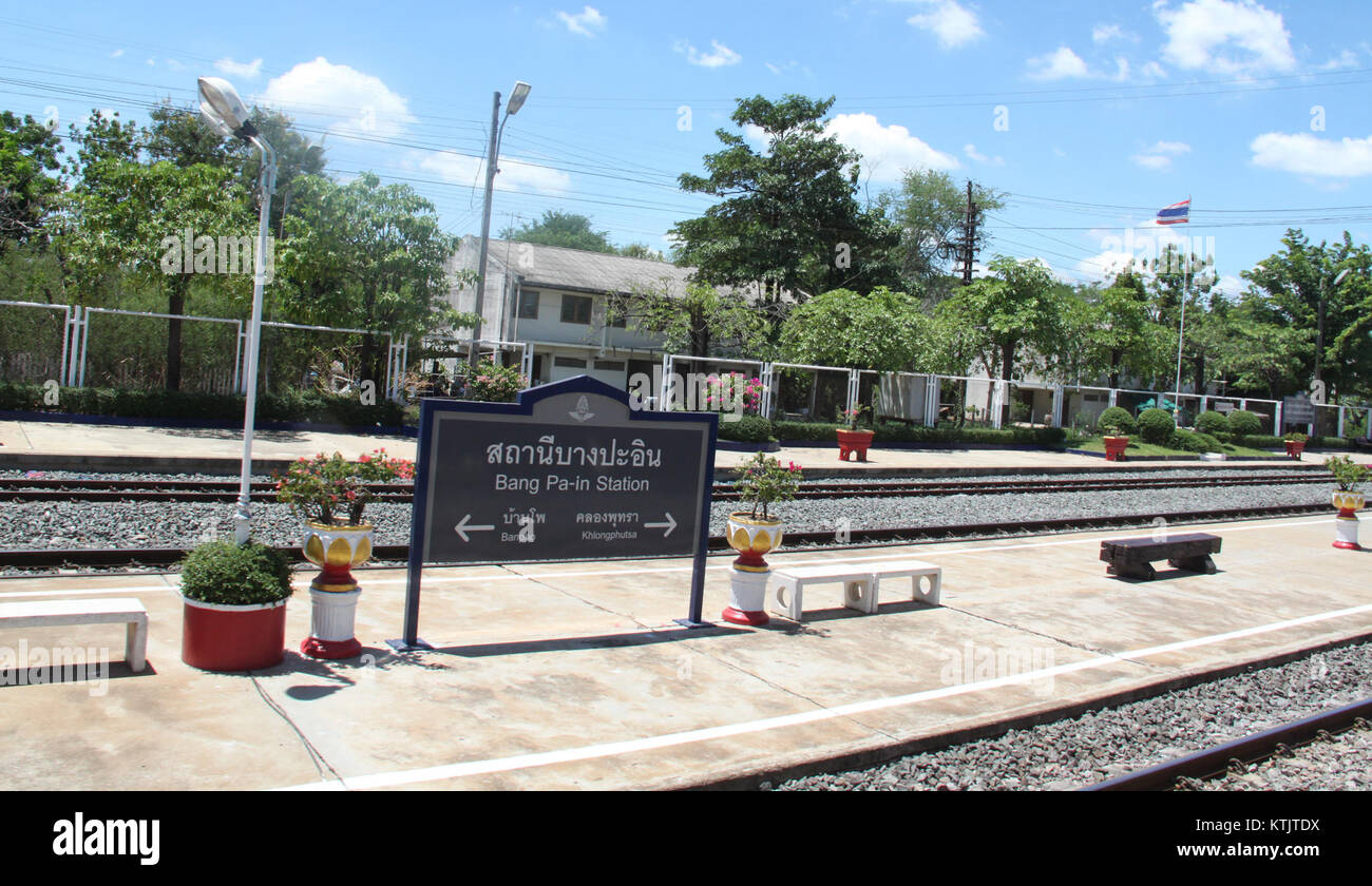 Bang Pa In Railway Station is a historical train station in Thailand, serving as a transportation hub and reflecting the country’s rich rail history. Stock Photo