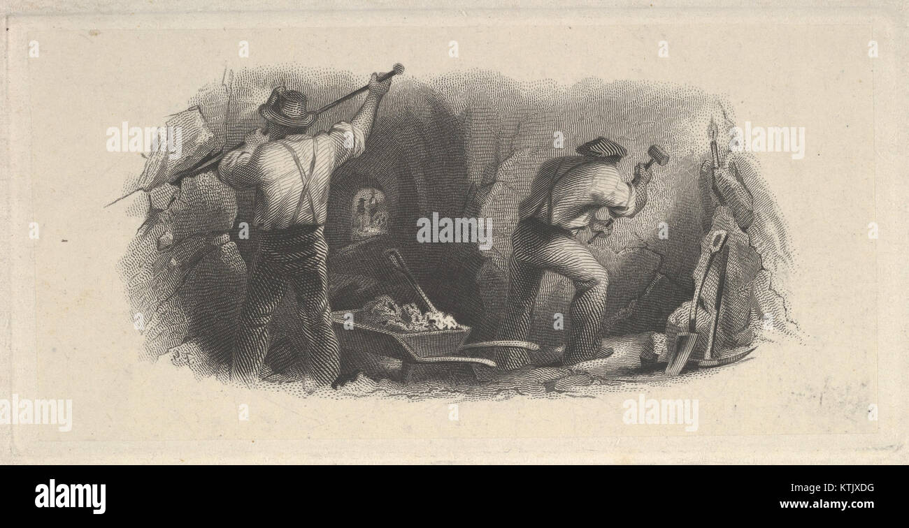 Banknote vignette showing two men working in a mine MET DP837940 Stock Photo