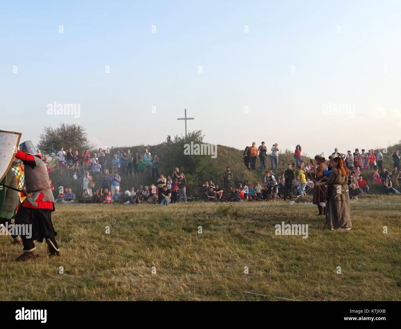 This image portrays an event in Wyszogrod, Poland, where an artistic reenactment took place on September 26, 2014. The event was a cultural representation of local history and traditions. Stock Photo
