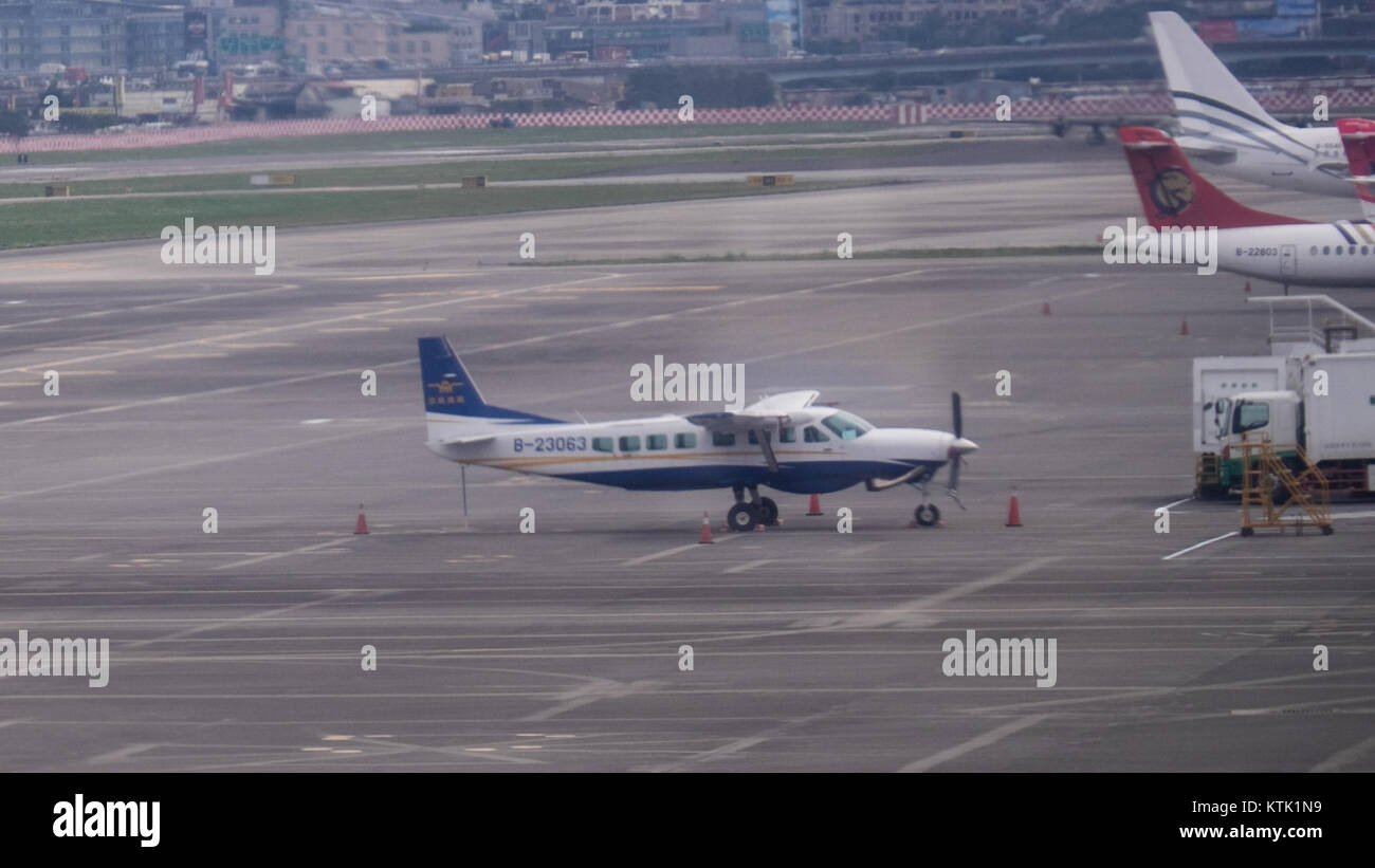 Avanti Aviation Cessna 208B B 23063 at Taipei Songshan Airport Apron 20150210 Stock Photo