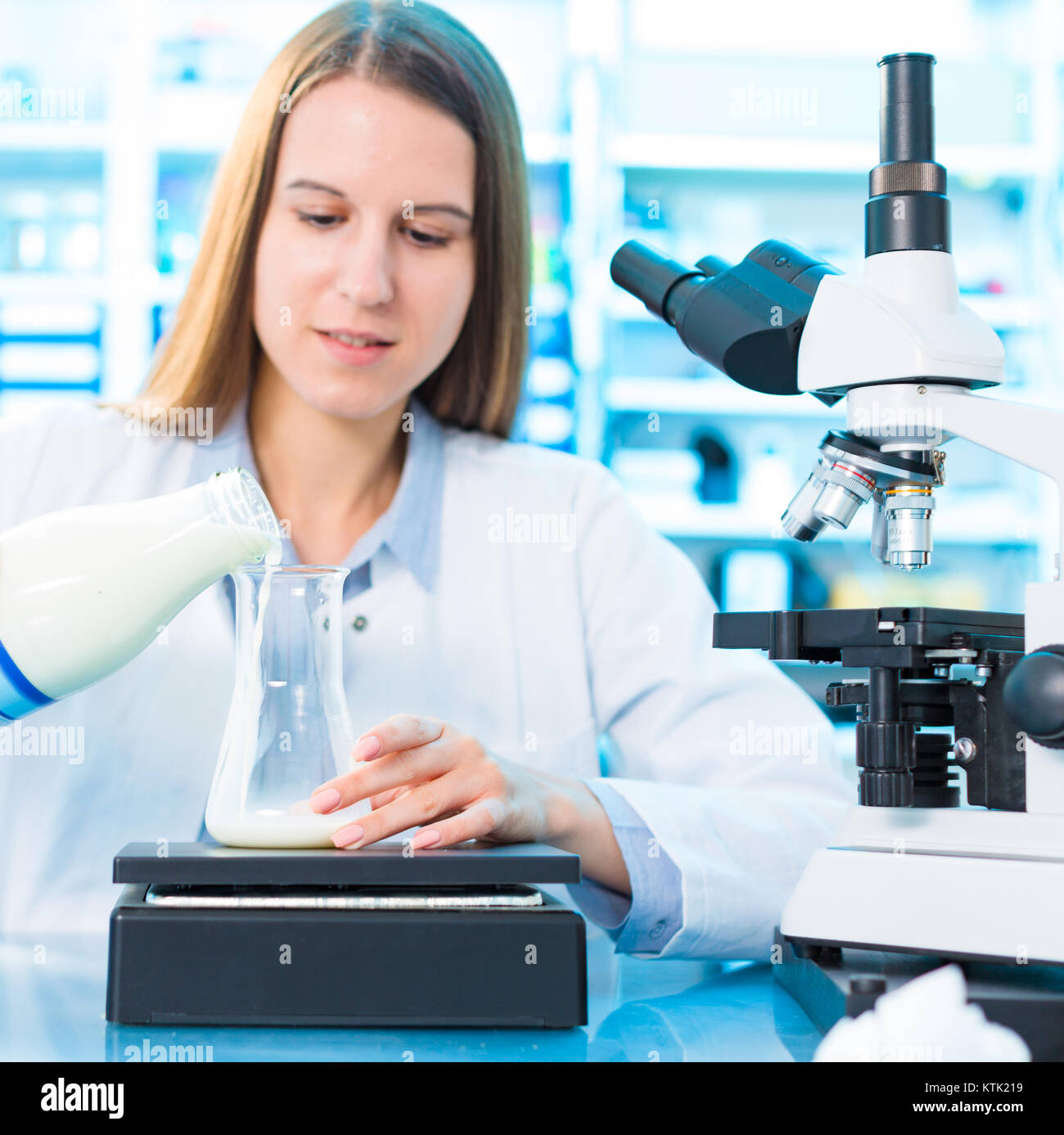 Quality control for processed foods. Dairy product research Stock Photo