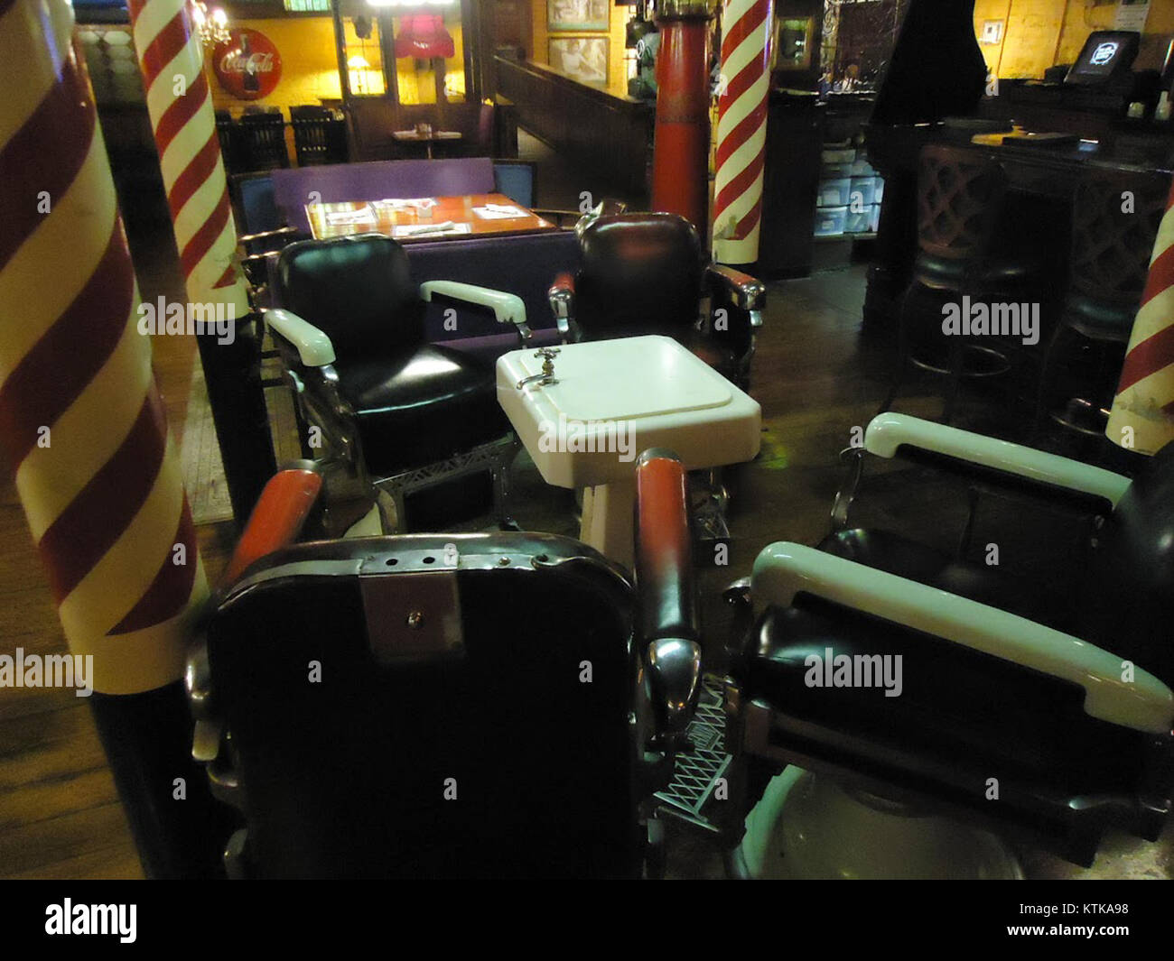Barber chairs at The Spaghetti Factory restaurant in Phoenix AZ Stock