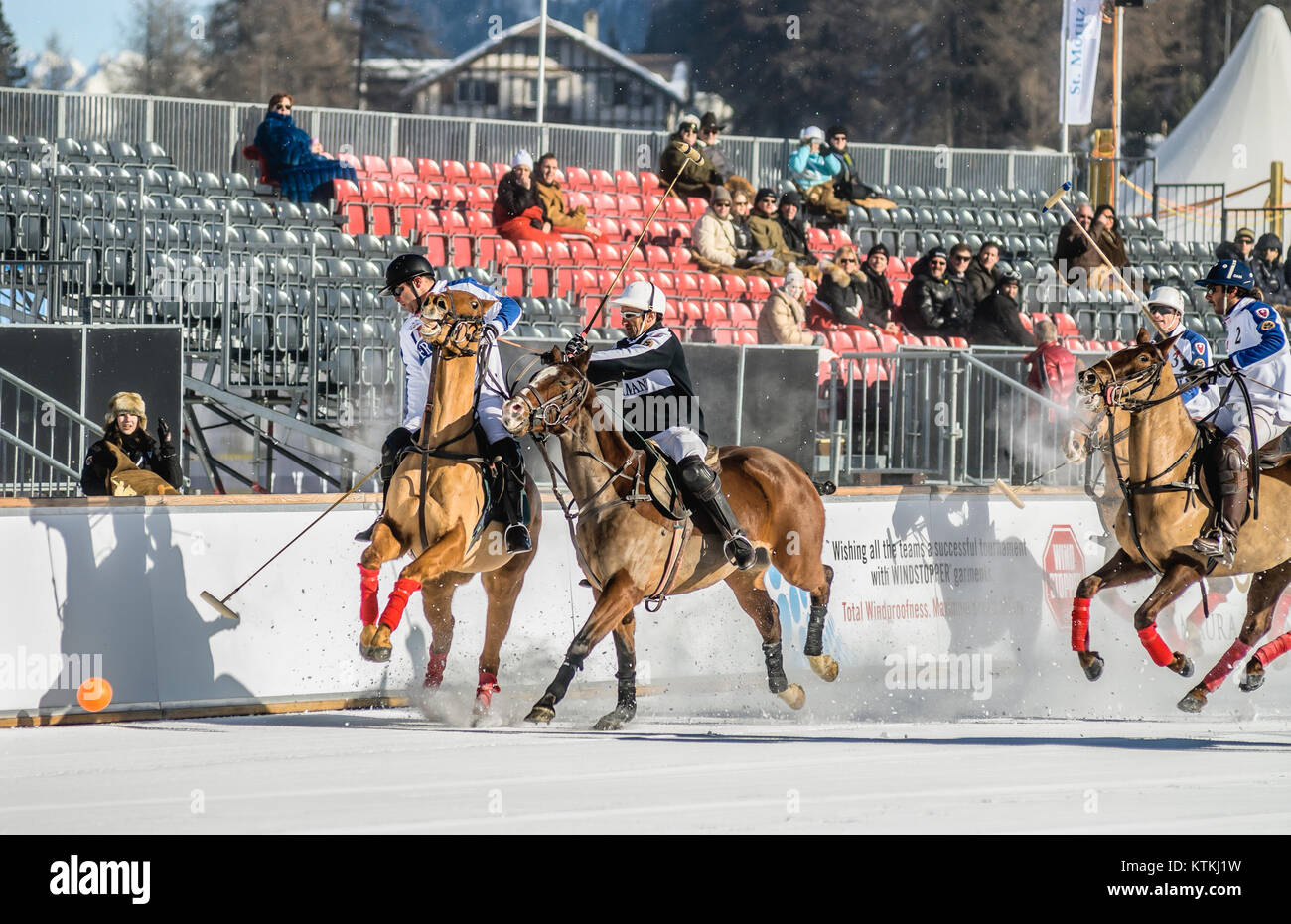 Scenes during the Snow Polo Game France-Germany during the Polo World Cup in St Moritz, Switzerland Stock Photo