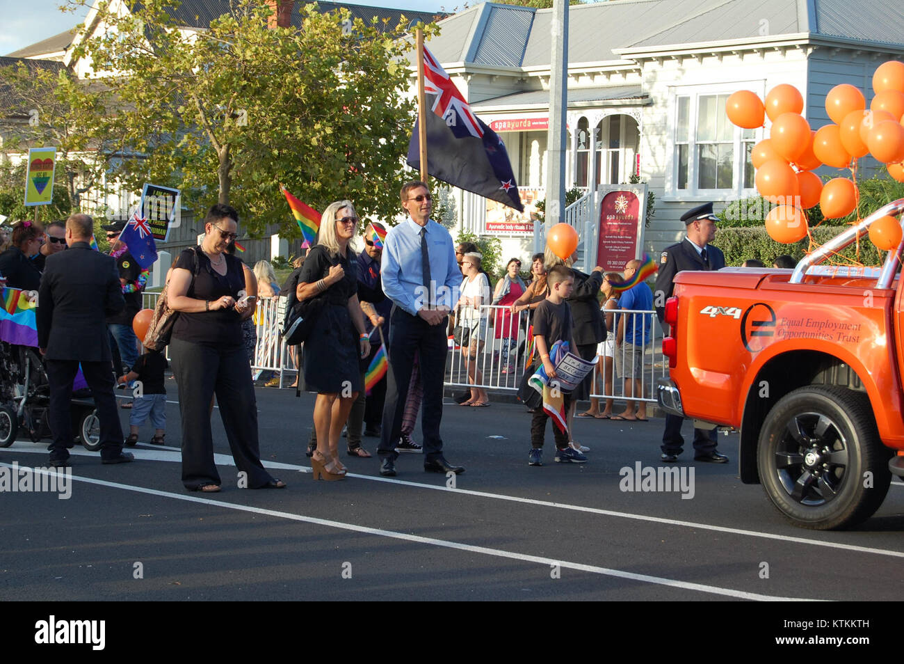 A photograph from the Auckland Pride Parade, held on March 22, 2016, capturing the vibrant celebrations of LGBTQ+ pride and diversity in New Zealand's largest city. Stock Photo