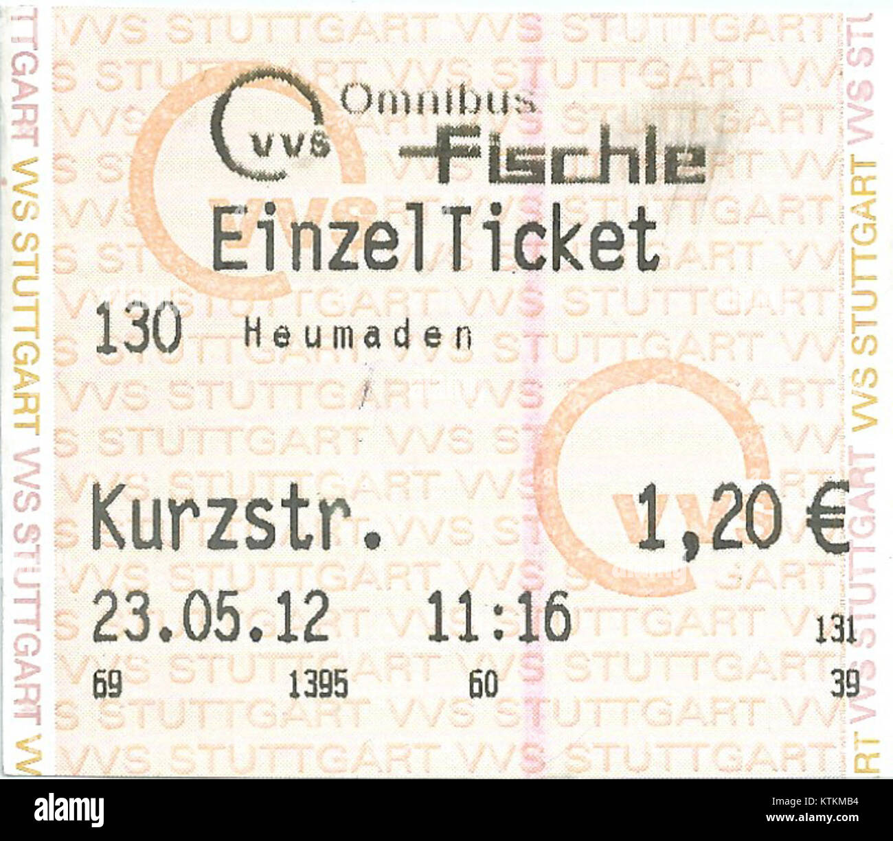Einzelticket Erwachsener VVS Preisstufe Kurzstrecke Omnibus Fischle