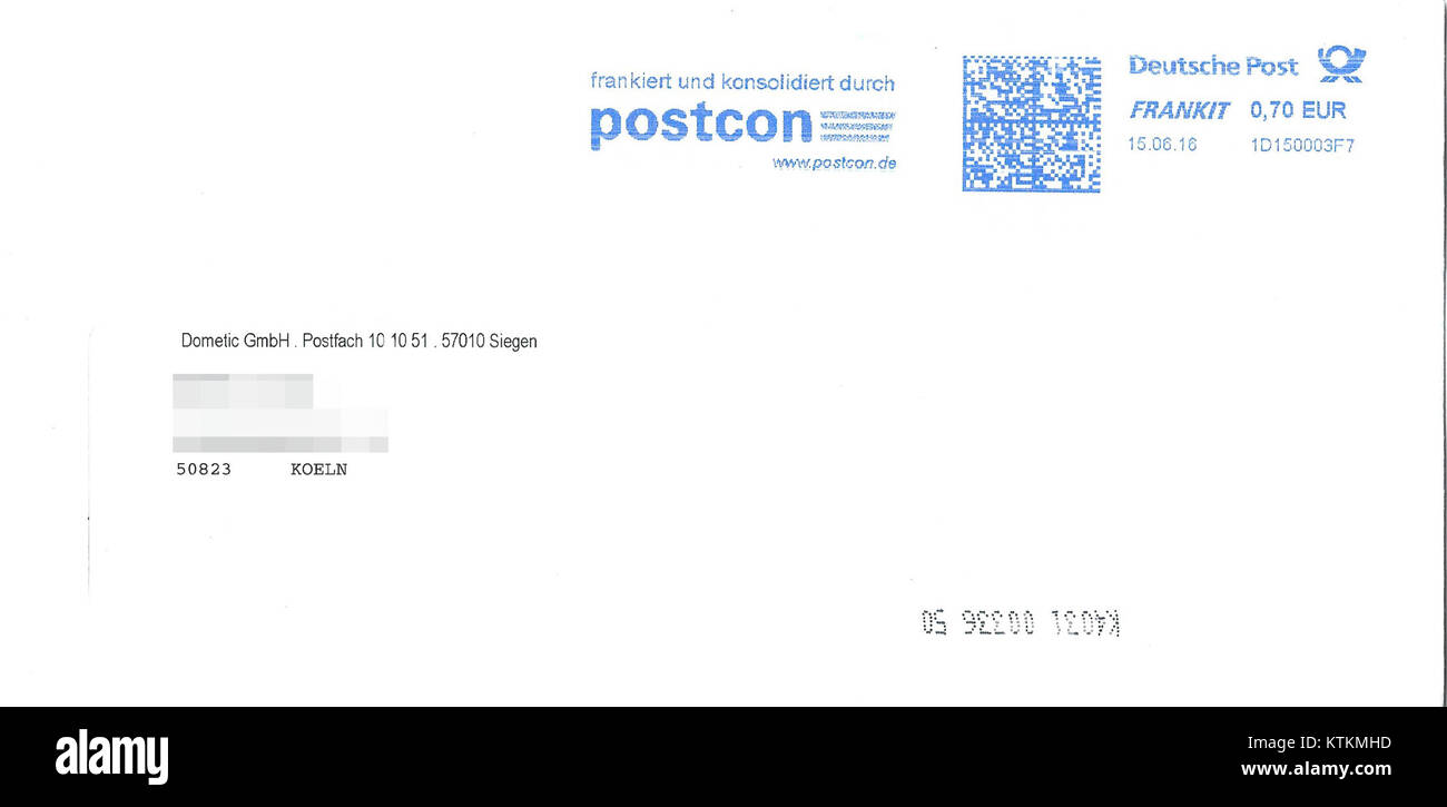 Briefumschlag, Frankit Freimachung durch postcon, Versand Deutsche Post  2016 Stock Photo - Alamy