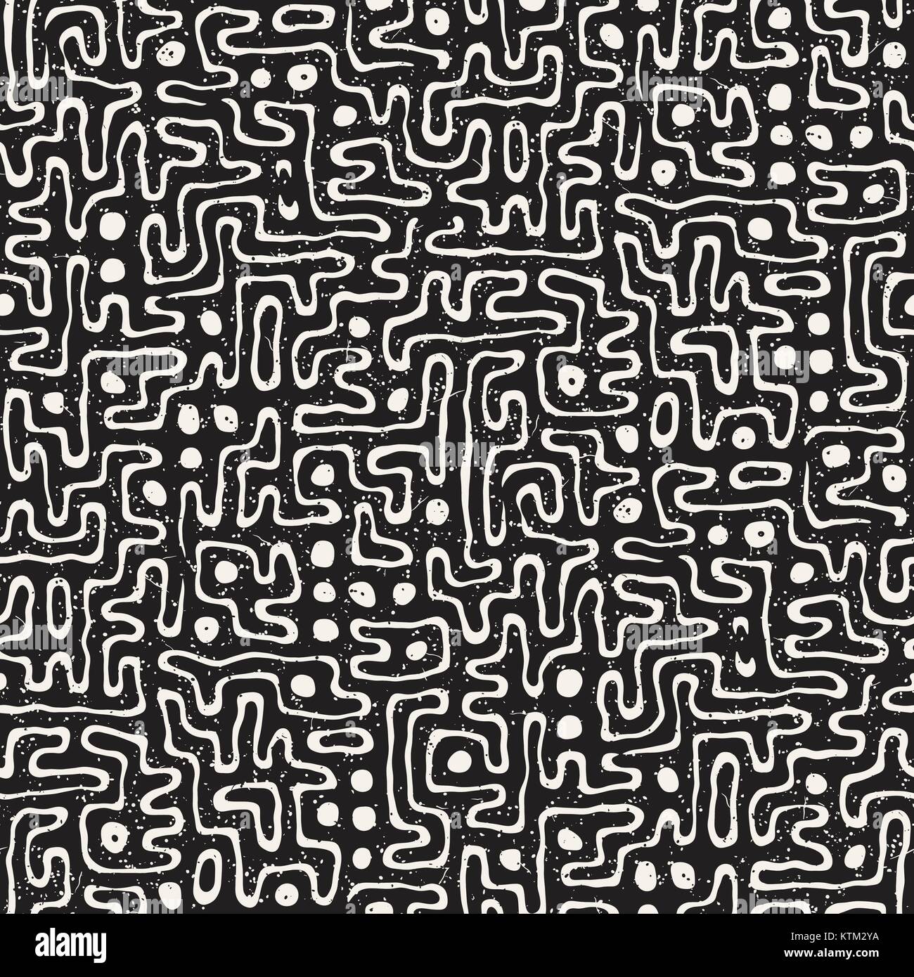 Vector Seamless Black And White Rounded Irregular Maze Pattern ...