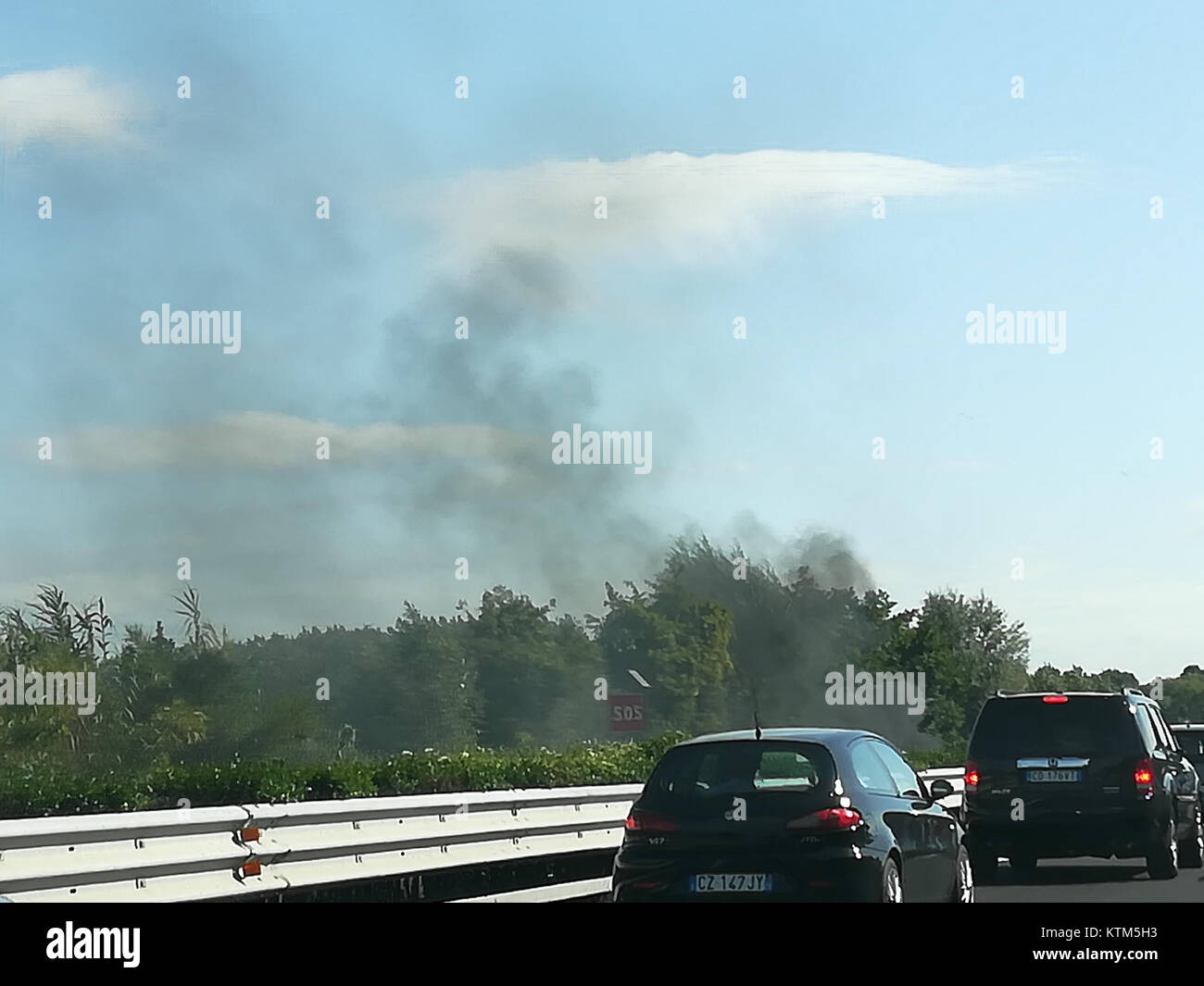 'Auto in Fiamme' is a 2017 artwork depicting a car on fire. The intense ...